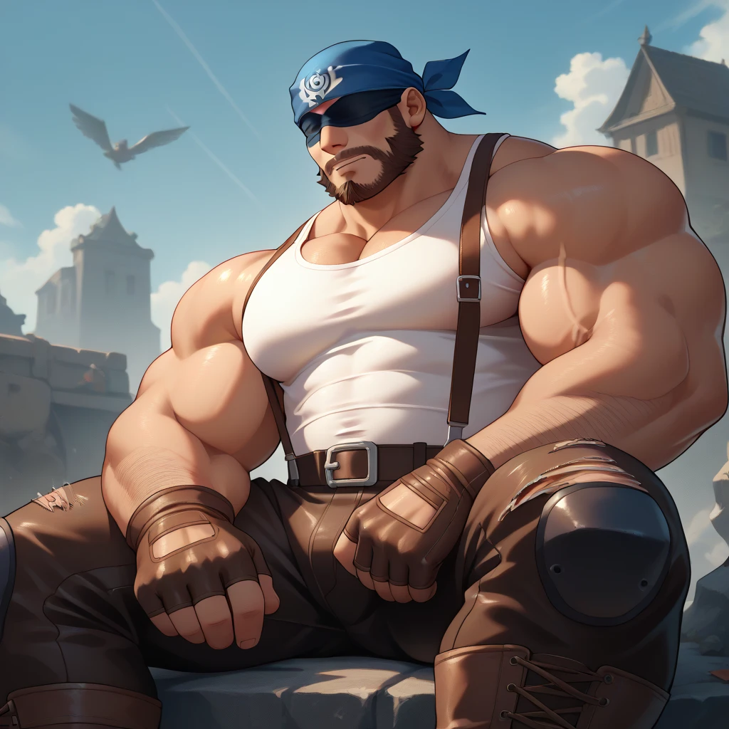 Solo, male, sitting at tavern, bulge, by bigcozyorca, by goonie-san, by bebebebebe, by spikedmauler, front view, big buff , wolf,  ebony black fur, black fur, bushy tail, buff, wearing brown fantasy leather armor, tall, masculine,  bulge, sexy, sexy expression 