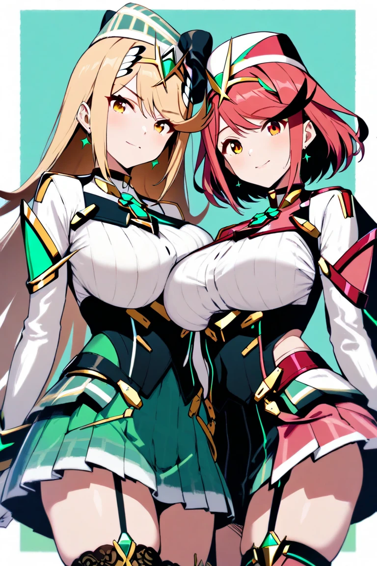 Masterpiece, best quality,Pretty face, anime, small breasts, standing,solo,torso, <lora:pyraMythraPneuma_50Epochs:.4>, mythra \(xenoblade\), 2girls,solo