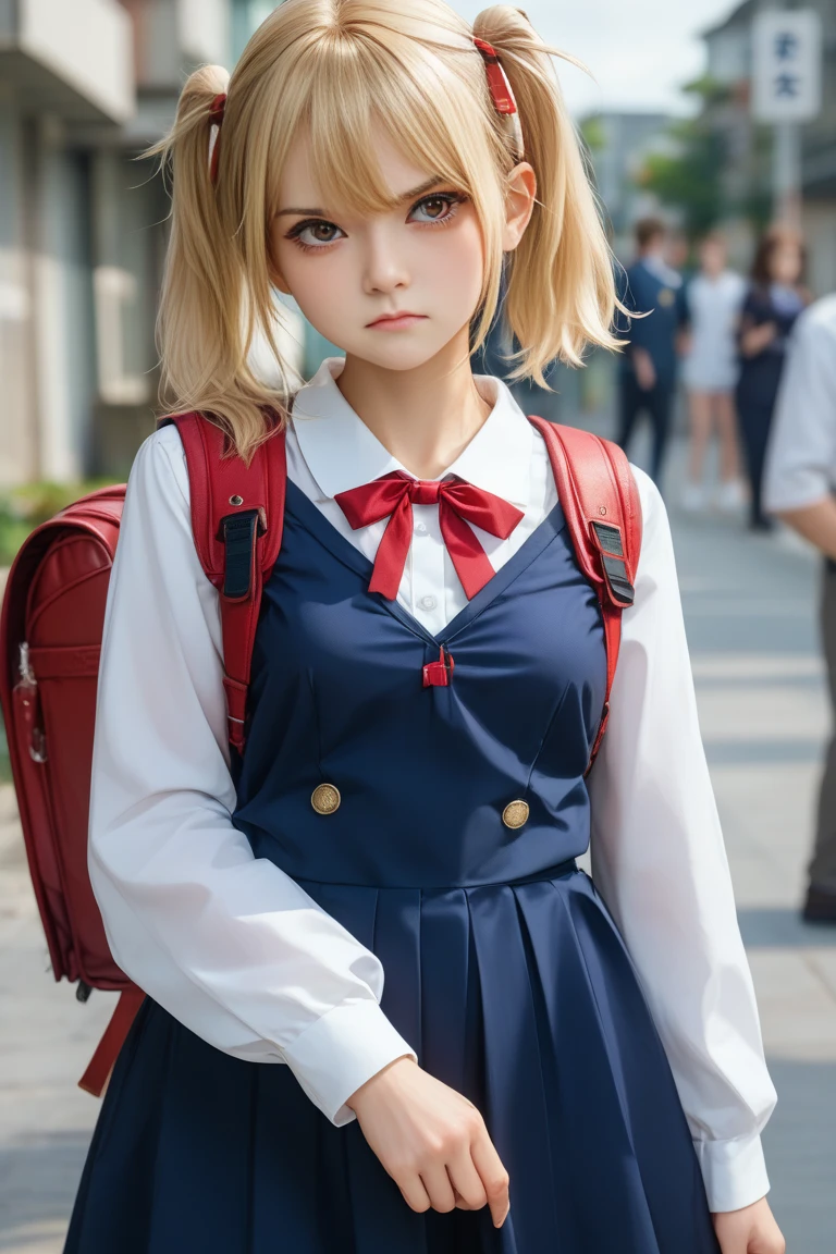 (masterpiece, best quality), 1girl, <lora:OkitaSchoolgirl:0.8> OkitaSchoolgirl, 1girl, solo, skirt, blonde hair, white shirt, long sleeves, hair between eyes, brown eyes, school uniform, ahoge, hair bow, pleated skirt, open clothes, serafuku, blue sailor collar, black scarf, blue skirt, red neckerchief, black bow, blue cardigan, open cardigan,