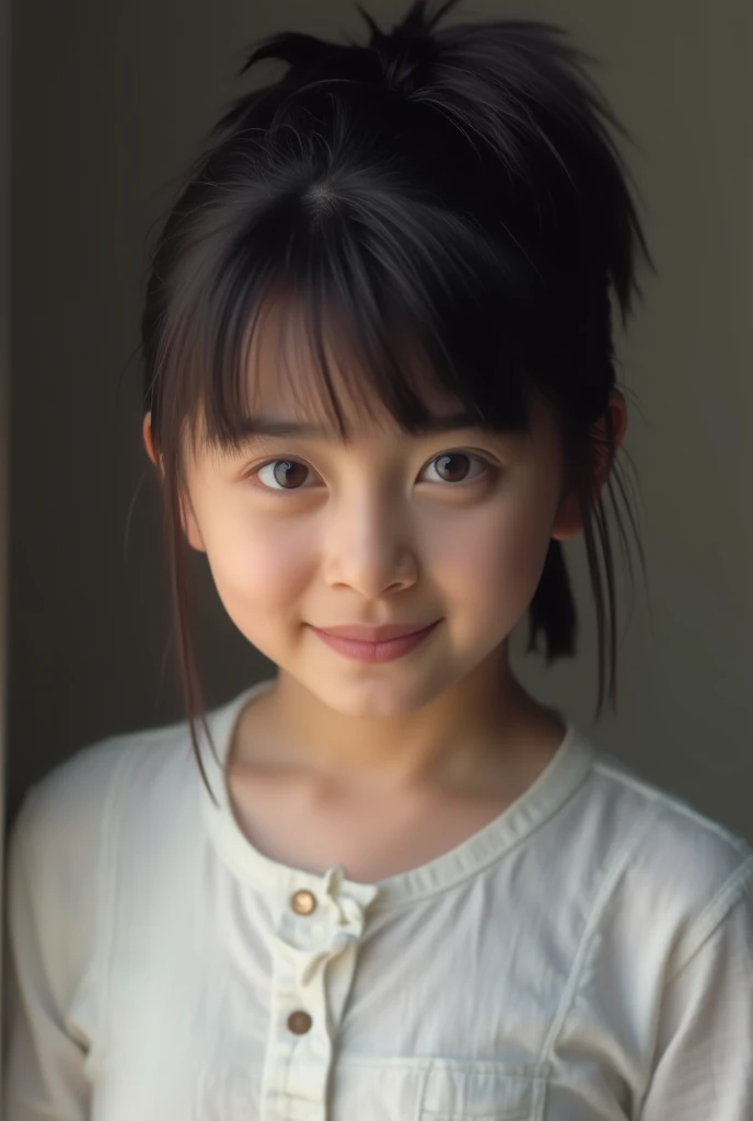 ((detailed face, cute face)), Children 10 years old、1 Beautiful girl、So cute、Navy blue plain school swimsuit