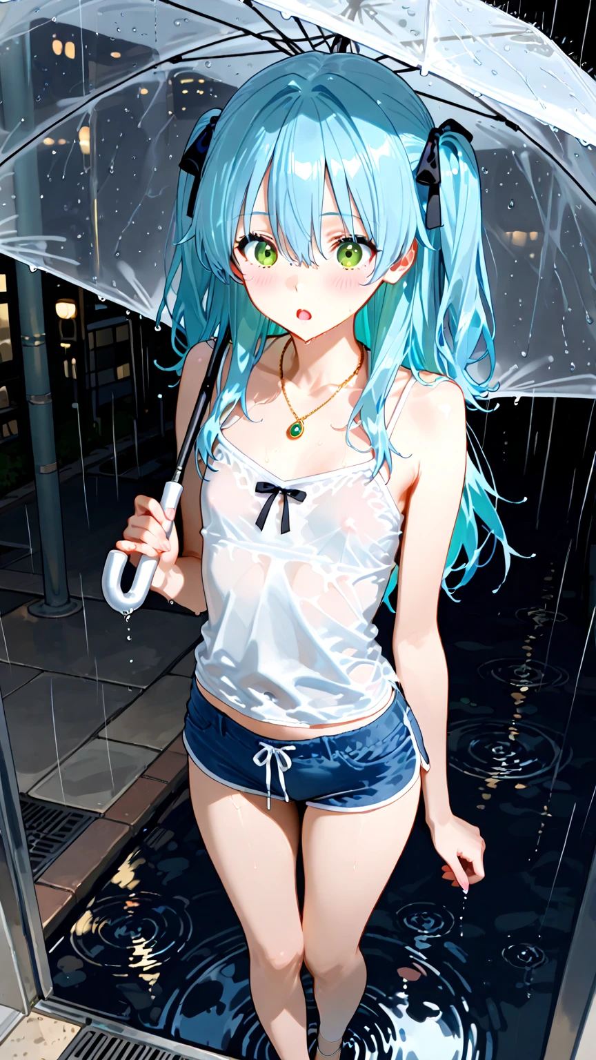 Slime Skin,Luminous translucency,woman,Round Face,solitary,Sporty,Relax,elegant,whole body,(((Show your thighs))),full,Transparent openwork,Deep V,((Short skirt)),Socks,leggings,disheveled,(((Wet clothes))),(((Ultra-thin clothing))),Grin