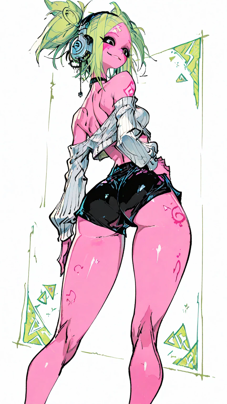 1 person、(((A male Turian wearing pale pink lace underwear.)))、garrus vakarian、mass effect、masterpiece、Highest quality、lace garter belt、bra、レースのKnee-High-Socks、ribbon、Nightclub、Idol Stage、Colorful spotlights、Dancing pole dancing、smile、View from below、Ass、Grey body、Sharp Eye、Banknotes are flying