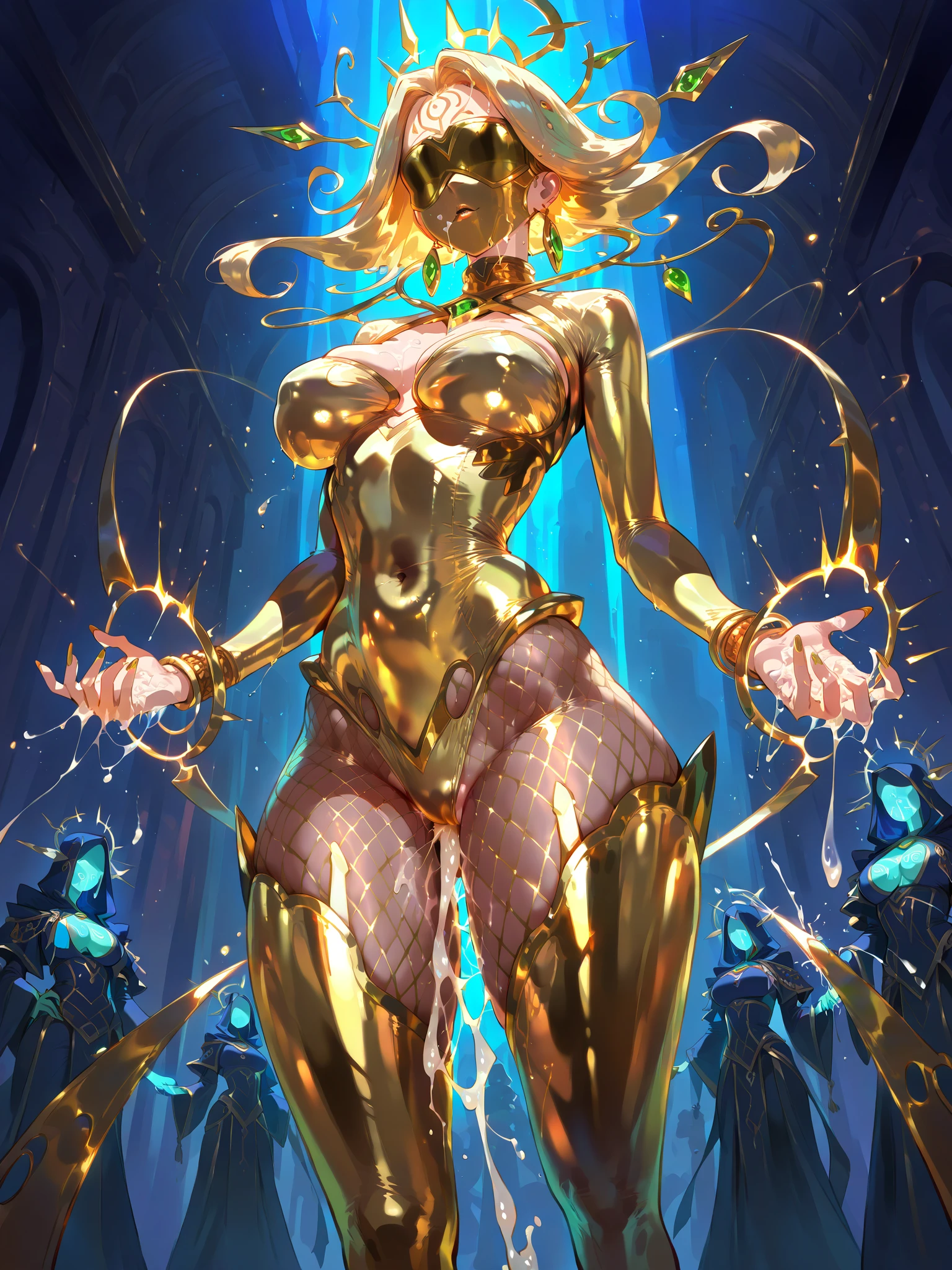 NSFW, sexy, A homunculus woman being cultured in a high-tech laboratory, with a strong emphasis on the cultivation process and the breath of life. The scene depicts quantum mechanics phenomena, Gestalt collapse, Steins;Gate, and the Realm of the Gods. The homunculus woman is in a dynamic pose within a futuristic cultivation chamber, surrounded by floating equations, diagrams, and mystical symbols. She is undergoing continuous cell division and molecular bonding, showing the spark of life and evolution within the chamber. The environment is filled with advanced technology, holographic displays, and alchemical apparatus. The lab is illuminated with glowing blue and green lights, and the overall atmosphere is dramatic and intense, highlighting the deep and complex scientific and alchemical exploration. Visual distortions and fragmented imagery represent the fusion of science and the divine. --vivid colors, --dynamic pose, --sharp focus, --dramatic lighting, --realistic anatomy, --max, --rt, --high_quality, --ultra_detail, --intricate_design, --extremely_detailed --hyper_realistic, --zenith, --sezy --diva, --ultimate_quality, --supreme_detail, --flawless_render, --homunculus, --nude
