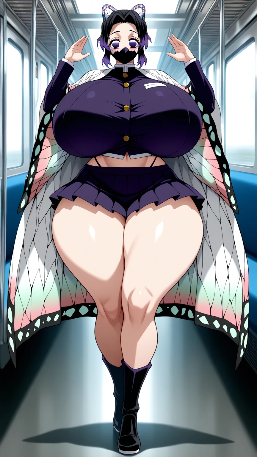 (masterpiece, Detailed Image,detailed picture) Sexy Riruka Dokugamine in her dress and hat, bleach girl, top quality, 16 thousand, ultra-detailed, black stockings, girl stands posing with her hand on her waist, beautiful Riruka Dokugamine, Big breasts, bitch face