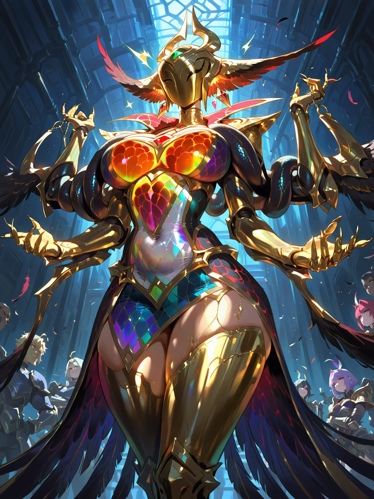 (best quality,masterpiece:1.2),intricate details,beautiful detailed eyes,beautiful detailed lips,extremely detailed eyes and face,longeyelashes,super curvy,comic style,vibrant colors,standing,innocent, full body, standing, smile,, holy magicalgirl, open mouth fang, holy haura, halo, smile, joyfull, paladin, sword holding, full body , boots, standing,cute,breast, curvy, female,fantasy goddess,there is a cartoon picture of a woman with a very large breast, glowing angelic being, glowing holy aura, inspired by Luma Rouge, the non-binary deity of spring, ethereal rainbow nimbus, the butterfly goddess of fire, inspired by Marie Angel, glowing aura around her, astral fairy, as the goddess of the sun, “uwu the prismatic person, big breast, happy, beautiful eyes, , full body, walking, long robe, long dress, ,priestess ,holy, smile, god rays, ray tracing, sparkle, cinematic lighting, UHD, retina, masterpiece, ccurate, anatomically correct, textured skin, super detail, high details, high quality, award winning, best quality, highres, 1080P, HD, 4K, thunder aura, light aura,full body suit, pullover