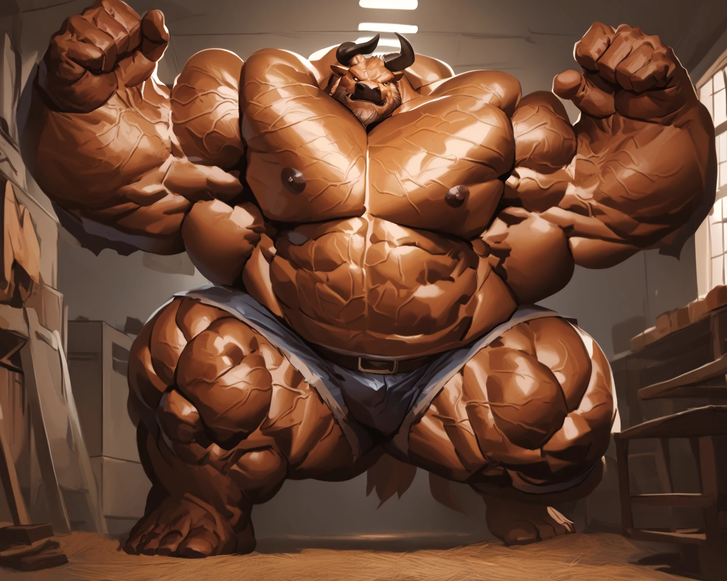 (best quality, 4k, highres, masterpiece:1.2), 1bear, 1boy, ultra-detailed, fury, furry art (realistic, photorealistic, photo-realistic:1.37), massive muscular, huge muscular, chubby Grizzly bear, working out, incline bench press, workout in the gym, pumping his huge pectoral muscles, straining, sweating, black shorts and black wristbands, lifting heaviest weight, barbells, gym equipments, brown hair, thick brown fur, super thick arms, super big pectoral, super wide hairy pectoral, topless, shirtless, eyebrows, impressive brown beard, strong jawline, kind eyes, strong arms, proud posture, well-built physique, professional lighting and backdrop, intense shadows, vibrant colors, dramatic composition, gritty texture, vintage aesthetic, dynamic perspective. Add textures and details to make the image more realistic, such as the appearance of the body built muscles texture and the appearance of the brown fur, pumping up Bench Press 500lbs raw paused x2 405x10 paused of swollen muscles