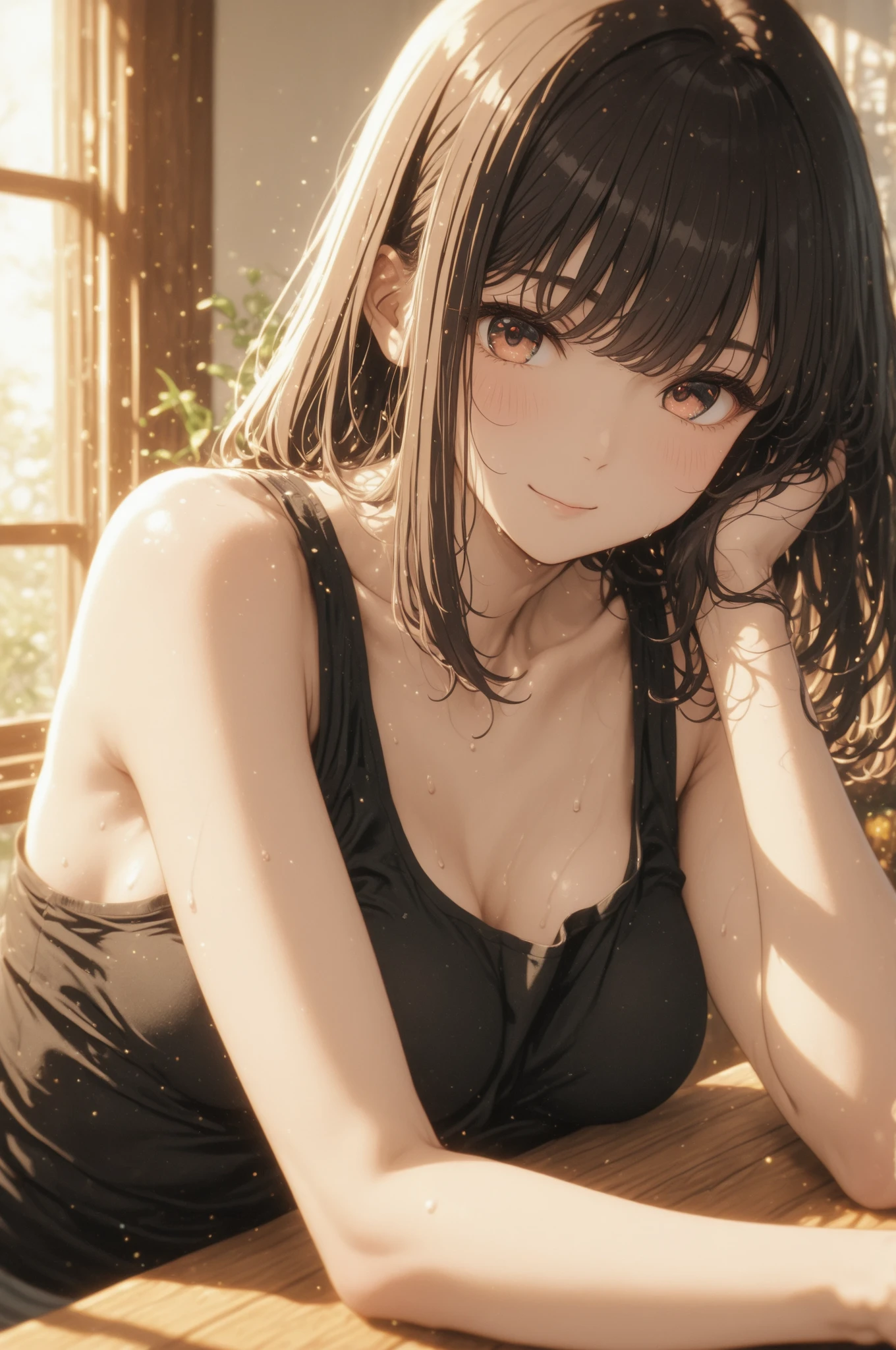 (((masterpiece))),(((High resolution)))、(((8K)))、(((perfect face)))、(((beauty of japan)))、25 years old、(((beautiful face))), (((simple swimsuit))), embarrassed look, look at the camera, thighs、top quality eyes, detailed texture, look at the camera, (big tits)