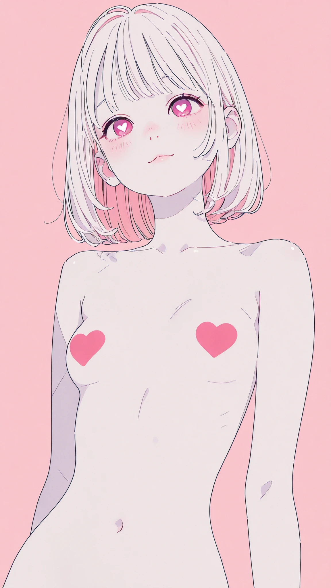 very realistic face、Realistic、perfect anatomy, Upper Body Angle :1.7, Cute 20 year old girl、very white skinned girl、 cute eyes 、 well-shaped pupils {X} Seriousness Can Be Seen 、❤Shaped Student 、heart shaped eye 、 cute face、small breasts、thin waist、light pink background