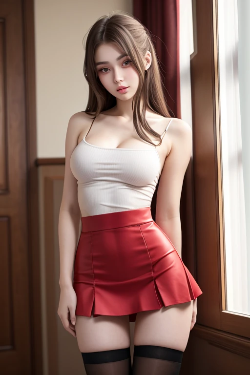 a beautiful 17yo Ukraina woman, underboobs, high waist short skirt , thighhighs,