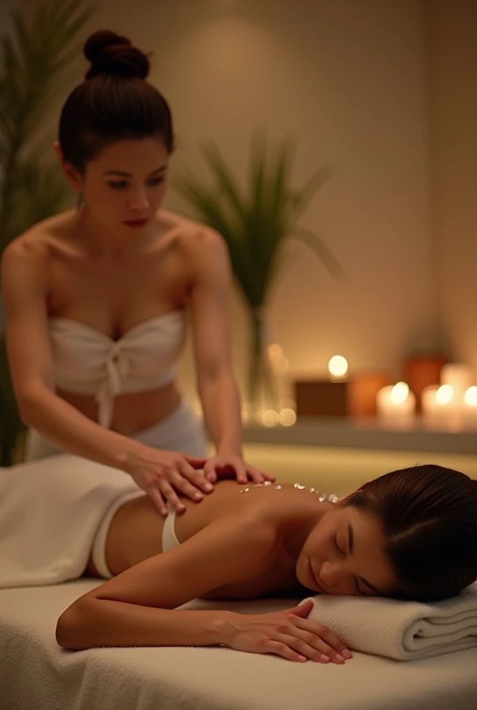 A woman in her twenties receiving an oil massage