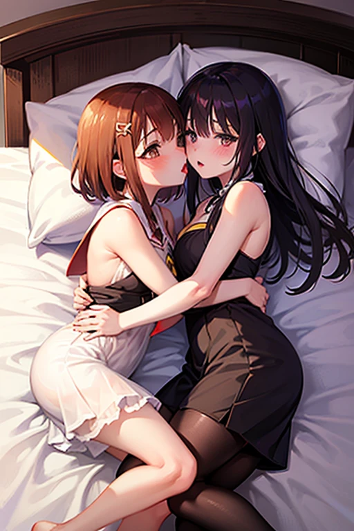NSFW,(4k),(multiple girls),(cute:1.3),chubby mature females,slender young girls,huge footers,softy saggy breasts,small breasts,flat chest,large areola,dark nipples,(((exposed pussy, hairy pussy,pubic hair,clitoris,dark labia:1.2,shaved pussy))),(((girls are lying on the bed,spreading legs:1.5))),(((after sex,cumdrip:1.5,semen:1.5,bukkake:1.5,semen on body,semen on face))),((nude)),dark brown hair,light brown hair,bangs,forehead,(fucked silly:1.3,ecstasy:1.3,blush:1.3,steam:0.4,feeling weak:1.3,parted lips),(puffy eyes),(masterpiece:1.2,best quality:1.2),delicate illustration,ultra-detailed,bedroom,detailed background,(full body),looking at viewer,ikuta,girl,more_details:0.5,harem