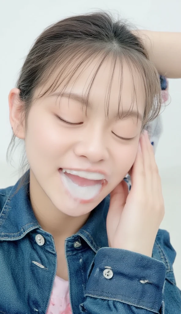 NSFW、highest quality、8k、masterpiece、ultra high resolution、clear pictures、realistic pictures、Photoreal、professional lighting、Natural light、Cinematography、A cute boy、short bob hair、brown hair、small breasts、white underwear、Eat with soft serve ice cream:1.8、lick soft serve ice cream:1.8、apply cream on the face:1.6、apply white cream to the cheeks:1.6、close up of face、expression of joy