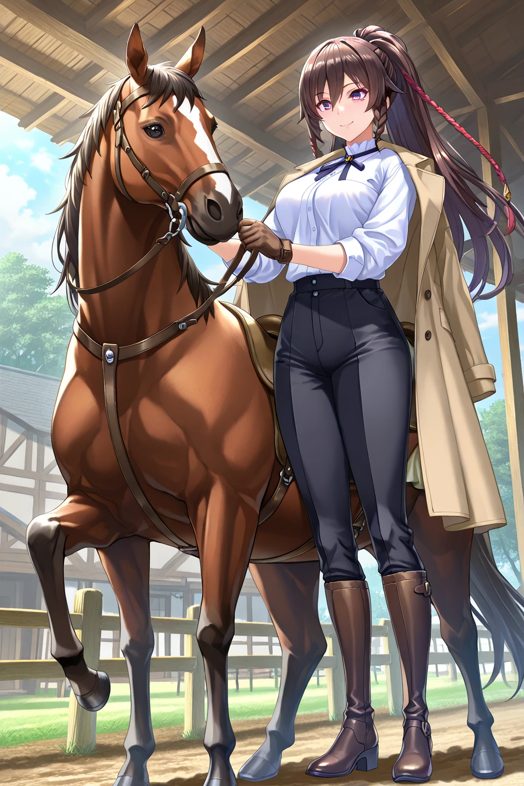 masterpiece, best quality, highrez, 1girl, anime, centaur, long hair, glasses, brown hair, green eyes, office, blue suit