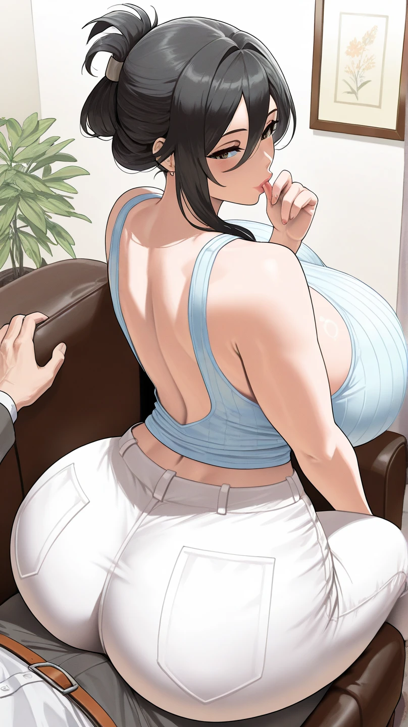 ((Huge boobs)),big ass,((wide hips)),((white girl)),((brown long hair)),((brown eyes)),((braids hair)),((thicc thights)),((glasses)),milf,((white tshirt)),((long black jean)),white shoes,((white doctor's coat))