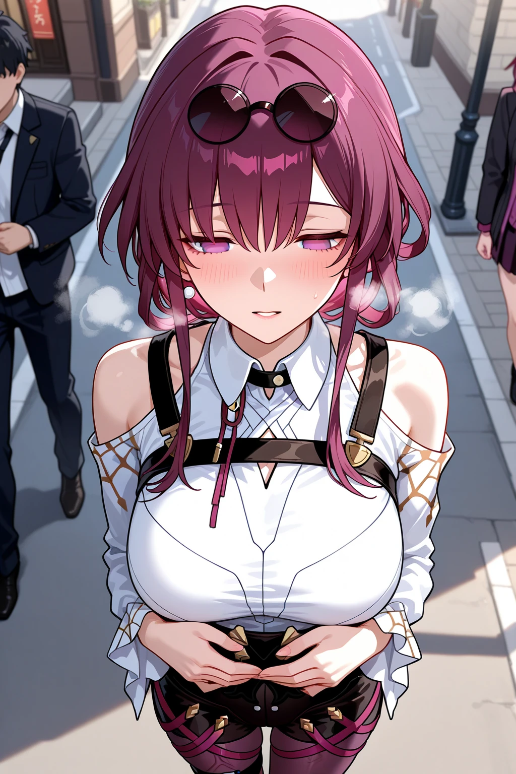 Chica anime con grandes abucheos posando en medio de una calle., Hanayamata, Anime visual de una chica linda, Chica anime con un vestido negro, Anime Moe Artstyle, Mejor fondo de pantalla de Anime 4K Konachan, seductora chica de anime, Anime visual de una mujer joven, Guweiz, Estilo anime 4K, Badass Anime 8K (PINK HAIR) (EYES RED