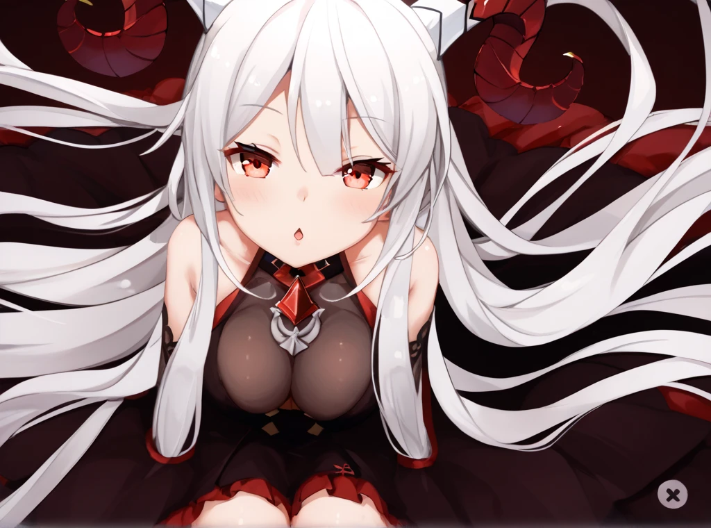 Long head and white hair,cute,red eyes,The cat has low ears,blush,running water,Make a sound,panting,loli,White,spread legs,The skirt is pulled up,leakage