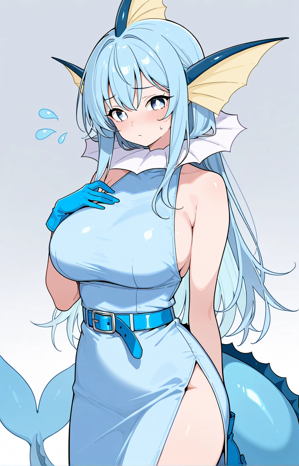 shark girl,furry,Shark tail,Cute Moe,big breasts,Good quality,Good resolution,Wearing a white bikini while taking a shower,good shadow details,shade,Passionate mood