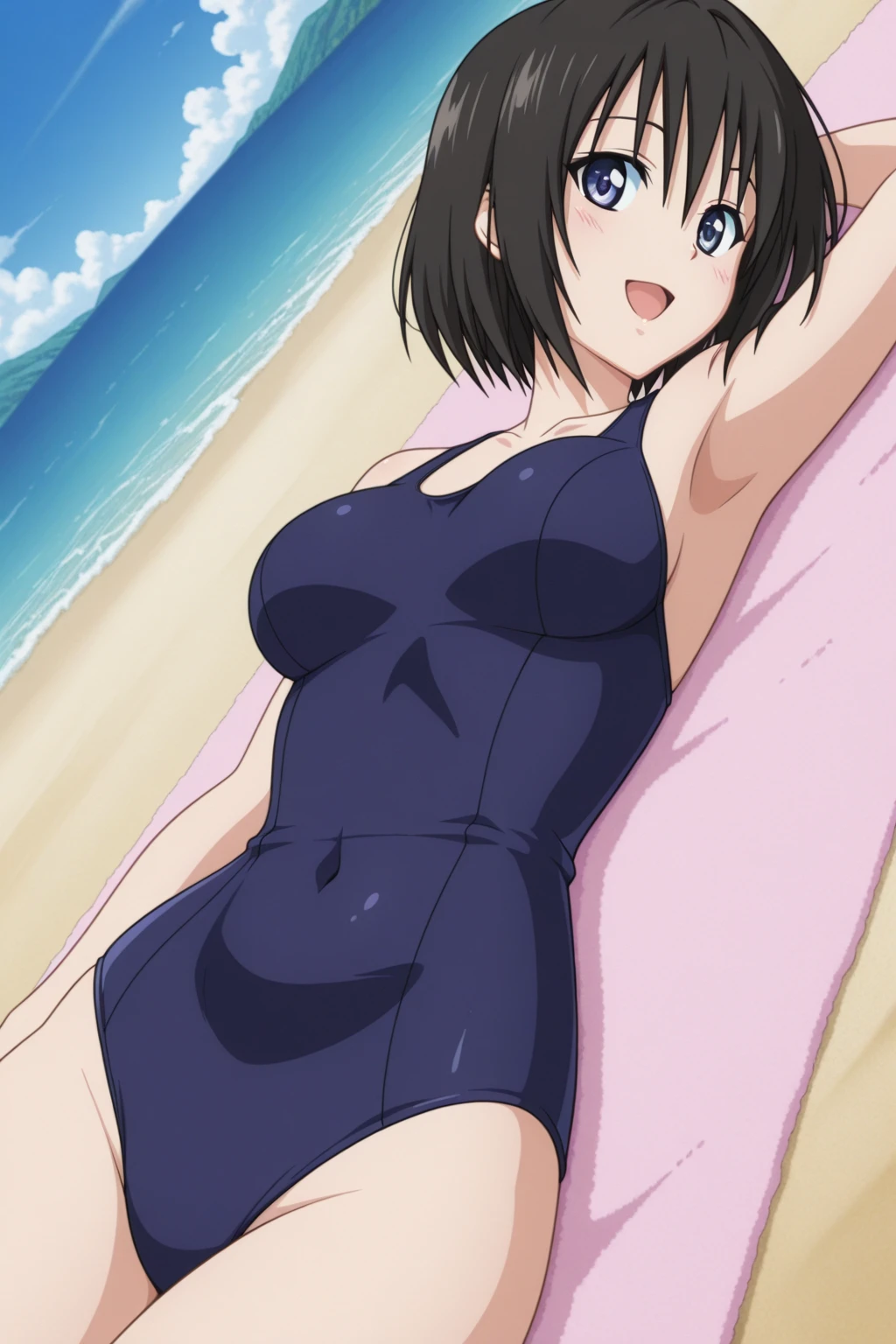 mature female, mature, Adult, Hymen, Hymen(Chainsaw Man), One girl, Black Hair, short hair, Eye patch, alone, Captivating smile, Grin, Browsing Caution, villain, Leaning forward, Spread your arms, Raise your arms, chest, View your viewers, Beach, Lots of octopus tentacles, cigarette, night, dark, Latex Purple Leotard, Elevation, A unique perspective, Unique angle, masterpiece, Best animation quality,Best image quality,