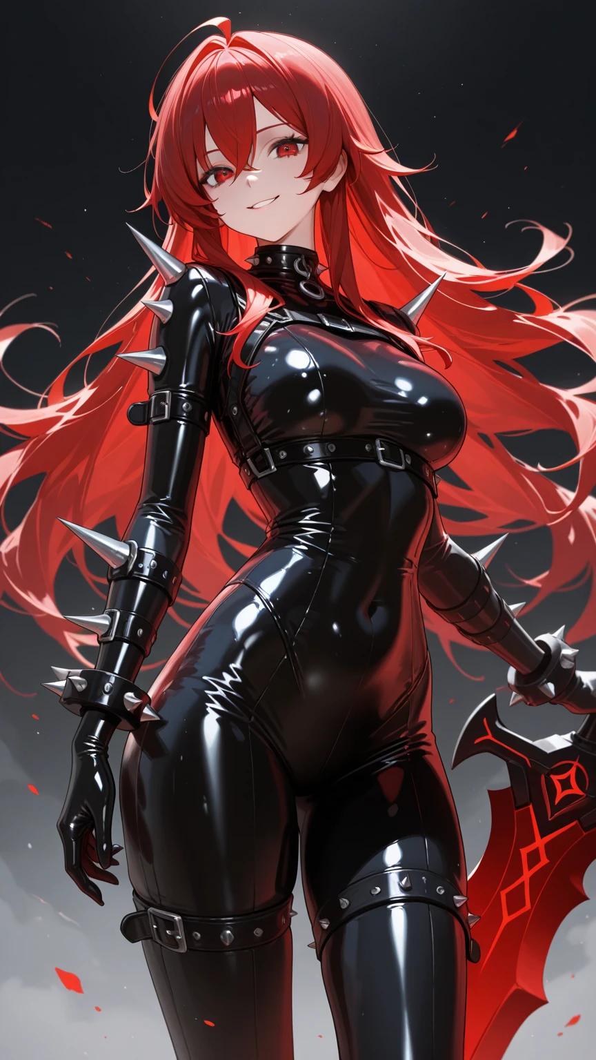 (masterpiece, best quality, high resolution, ((full body, standing,))((huge breasts)) 1 black sentai style full body tights, with red gloves and boots, black sentai head covering helmet ,,((whole body))