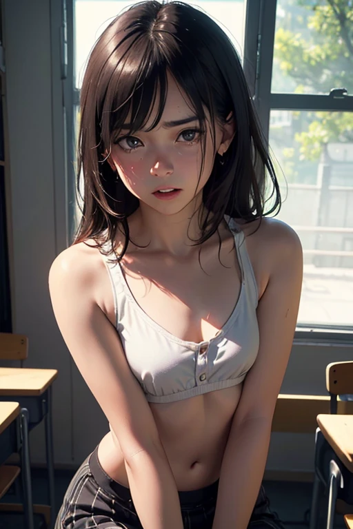 Sex teacher、Highest quality、Highest quality、Super detailed、Particles of light:0.5、、classroom、Beautiful Eyes、Natural Texture、、French Braid、Body wet with semen、Wet vagina、Exposed female genitalia、、Vagina in full view、、Wet vagina、精液でWet vagina、Small and beautiful female genitalia、White deep U-neck black tank top with white jacket、Grey checked long skirt with slits、A little cleavage、Looking up and glancing upwards、No bra