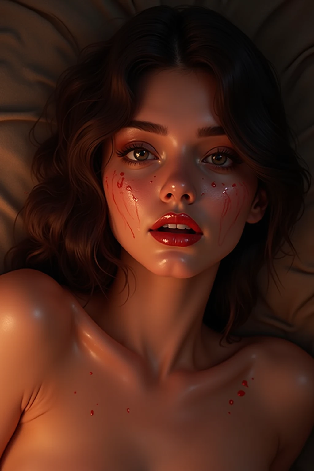 a girl with a huge shapely butt, extremely detailed, detailed facial features, long wavy hair, riding a man in a reversed cowgirl position, beautiful detailed eyes, beautiful detailed lips, extremely detailed face, longeyelashes, ornate lace lingerie, sensual erotic pose, highly detailed, 8k, photorealistic, chiaroscuro lighting, dramatic shadows, rich warm colors, cinematic composition