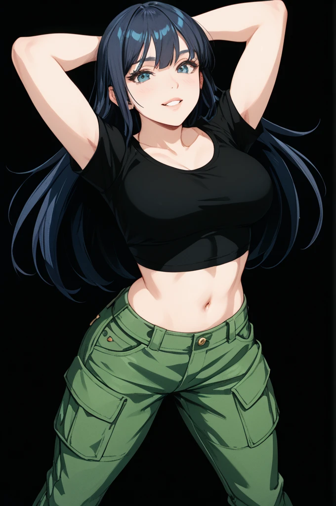 Mine Fujiko, large_breasts, seductive_smile, brown hair, , blush, lipstick, masterpiece, best quality, highly detailed, a anime girls in sailor uniforms with a gun posing for a picture, evil smile, smile, open mouth,black_serafuku, ecchi anime style, anime girls , (nsfw) not safe for work, ecchi style, ecchi, shipgirls, digital anime art!!, high school girls, holding a gun, hold a gun, anime style 4 k, micro skirt, exposed belly, exposed navel, exposed midriff, exposed lower belly,school, classroom,