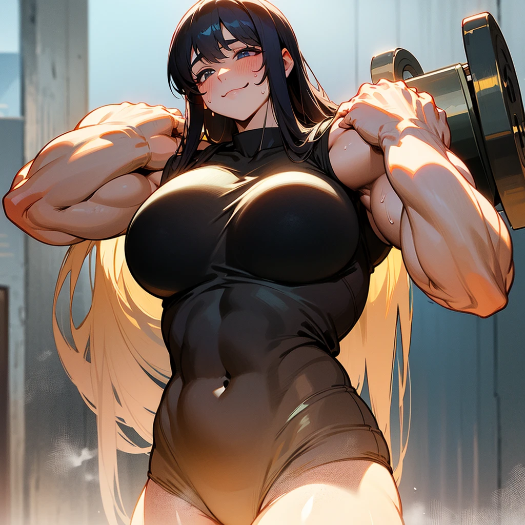 dark atmosphere black hair very long hair yellow eyes pale skin angry ((((1 girl muscular)))) ((huge breasts wide hips thick thighs curvy toned body))