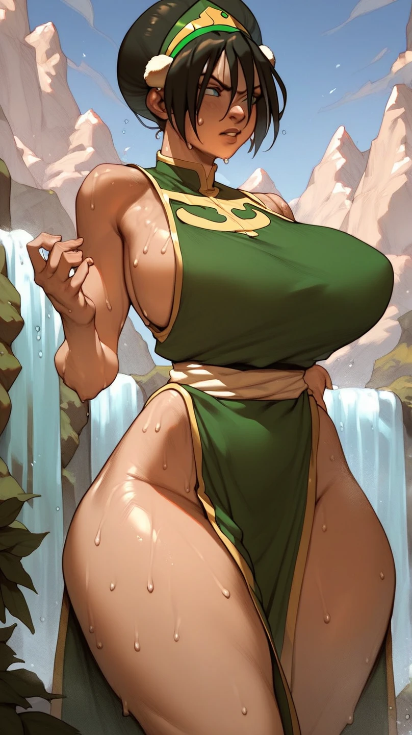 Young orc woman, female orc, chubby, fearsome, overweight, dirty hair, ((green skin)), skin imperfections, skin dentation, detailed eyes, big saggy breasts, wide hips, round belly, sharp Focus, ultra high quality, voluptuous, crazy details, intricate pose, tribal tattoos, (wearing dirty linen dress), dirty clothes and skin, deep cleavage, 8k uhd wallpaper, masterpiece, crazy details, ultra high quality, cartoon artwork, digital art, interesting shooting angle, wowrcs