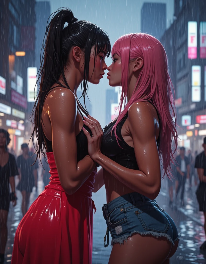 (((masterpiece))), (((best quality))), (((ultra detailed))), (((cinematic lighting))), (((dynamic camera angle))), (((dynamic view angle))), (((scenery))), (((20 years old))), 2 Girls making out in a beautiful sky view, ((view from side)), ((focus on girls)), ((facing each other)), (dynamic hugging posture:1.2), large breasts, underwear, lingerie, tungue kiss, saliva trail, armpits, ass, blush, steamy breathing, ((beautiful)), ((nai3)), 