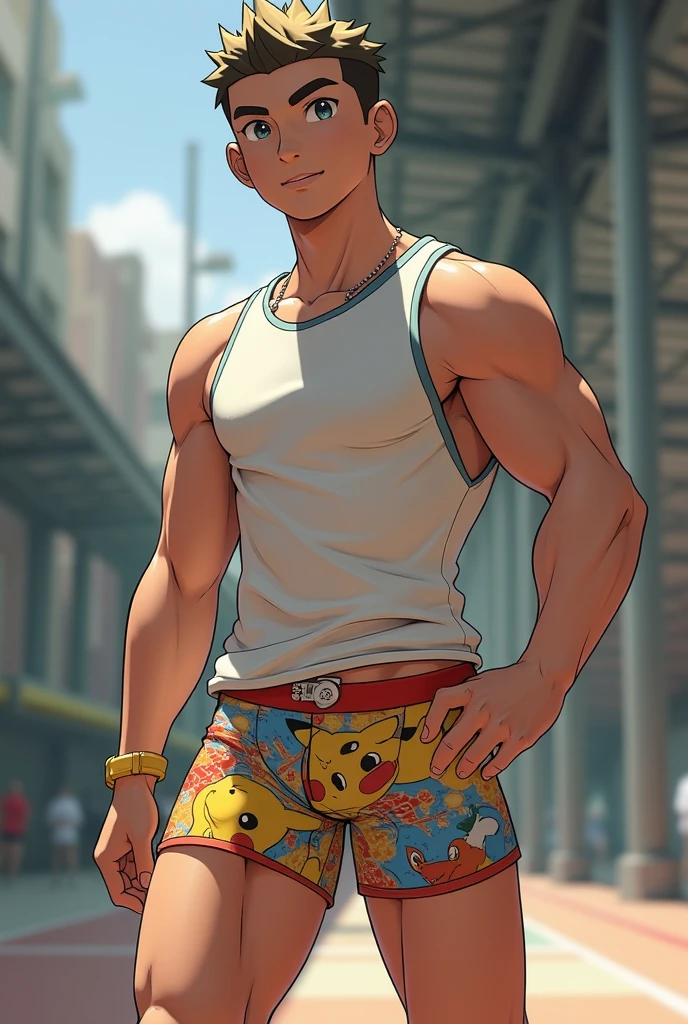 (masterpiece, best quality), 1boy, younge boy,Shyness blush,musculous, short blue-purple hair, Dark gray eyes, complex, (dress room), full bodyesbian, White baseball uniform, Open light purple jacket, Pectoralis abdominal muscles,vivd colour,(depth of fields:1.2),(abs),Be red in the face,looking at viewert,A piano,spread their legs,neonlight,Colorful light effects,Fluorescent effects, huge bulge