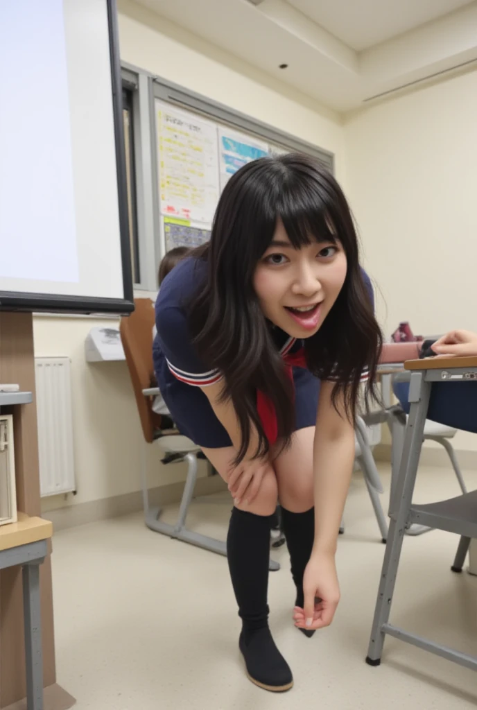 masterpiece, photorealistic masterpiece, Professional photography, High resolution, Attractive pose, Amazing full color, Ultra-detailed clarity, 35mm masterpiece, Smaller breasts, ((Audience: 1.1)), Sexy,(Completely naked:1.2),Buckshot,(Buttをカメラに向けている:1.5), (Spread your legs), (((Butt))), (A vagina with attention to detail:1.5),Precise glossy lips,((形が綺麗で大きいButt)),((テカり光沢のあるButt)),Red lip gloss,(((Low - Angle))),((School classroom)), (細部までこだわったButtの穴:1.5),(A perfectly recreated penis:1.4),(((There is a man nearby with his penis out)))