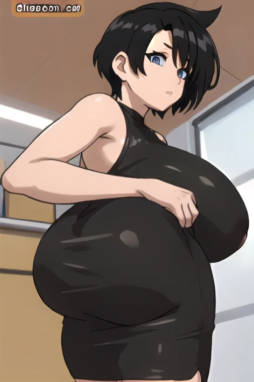 nsfw, big penis, Full Body Shot, squat, Put your arms behind your head, Black Hair、Bob、Little Boy, View your viewers, Open mouth and drooling、Embarrassed,Huge crotch bulge high leg leotard, Yellow leotard, Exposing shoulders, belly button, belly button,Around town