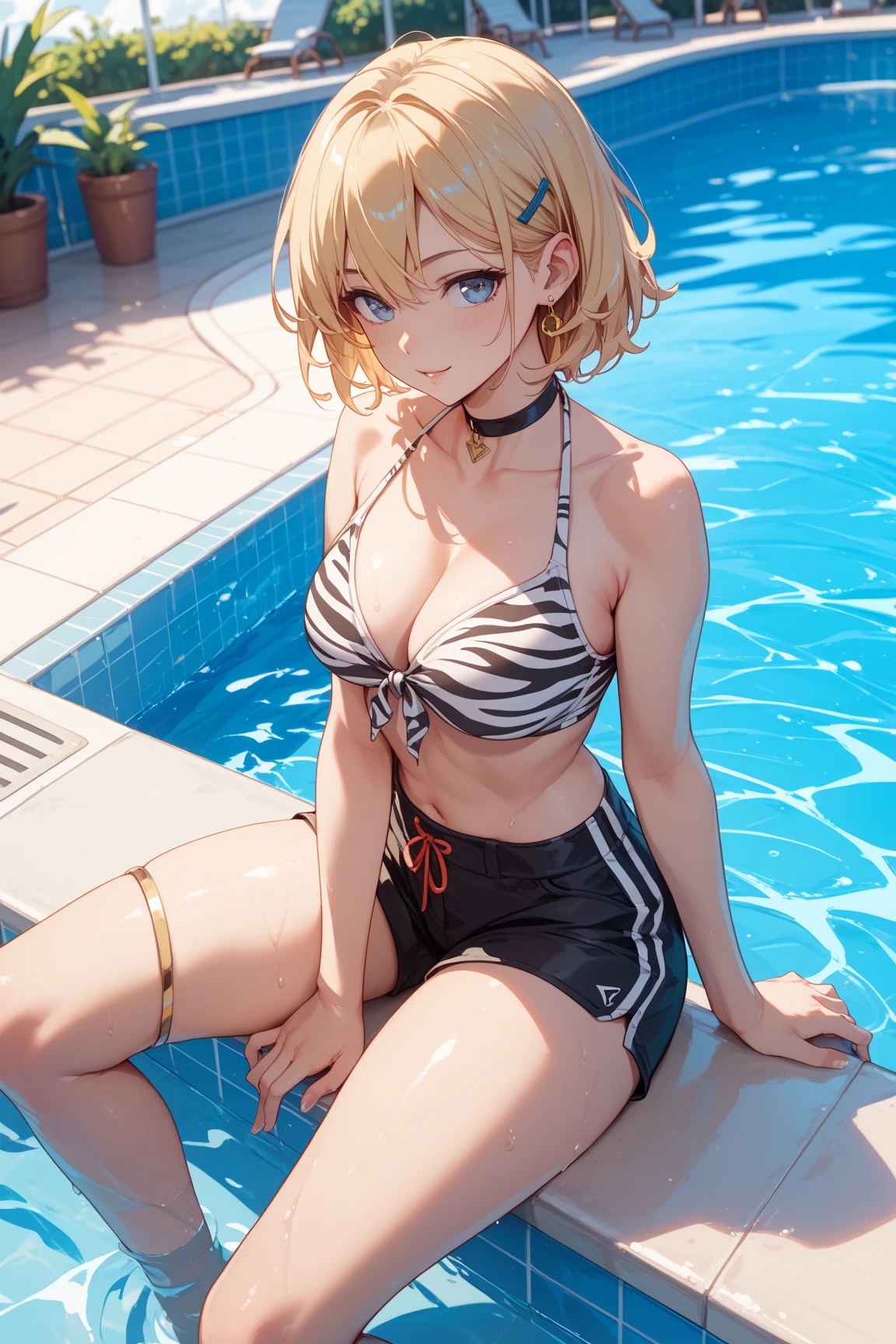 boyish Berry Short Slanted Eyes Blonde Swimwear Pool