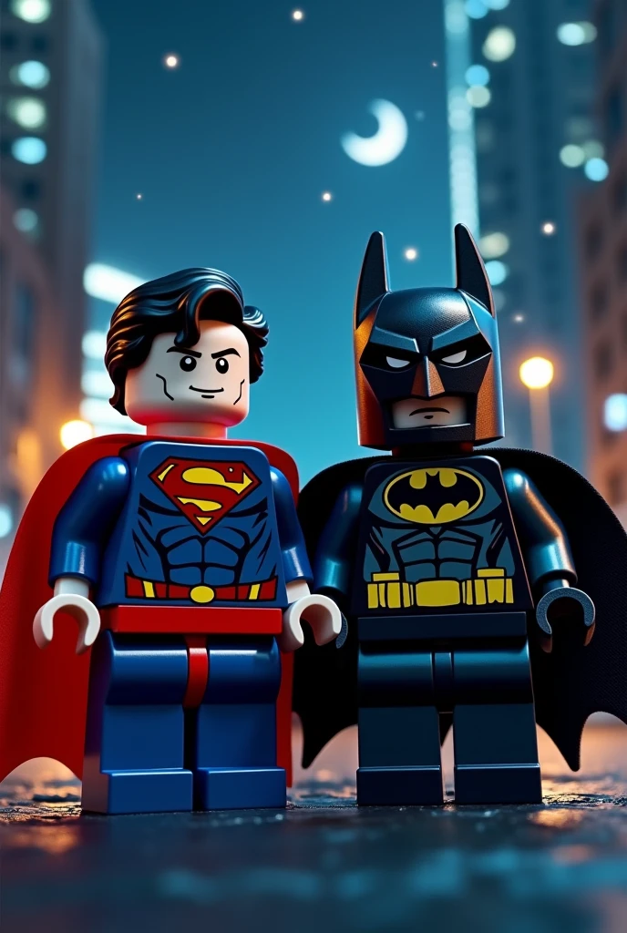 LEGO art version of Superman and Batman，Night scene