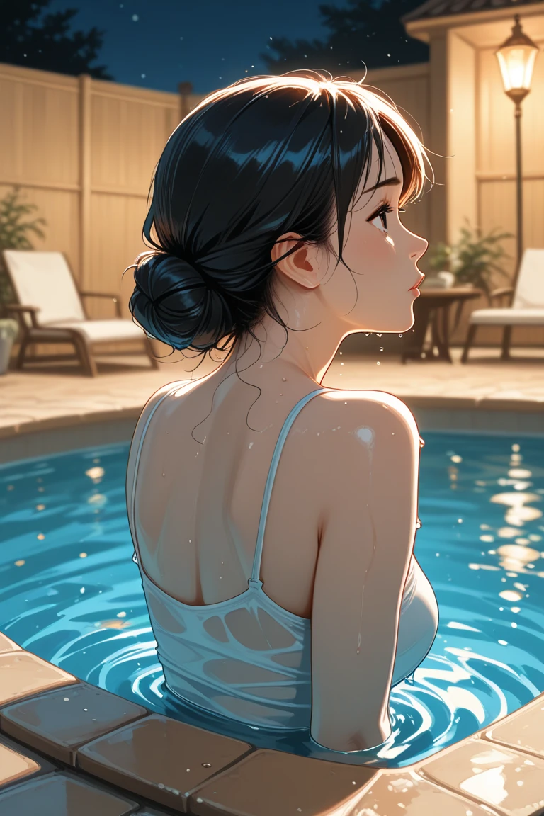 a beautiful girl standing in a pool