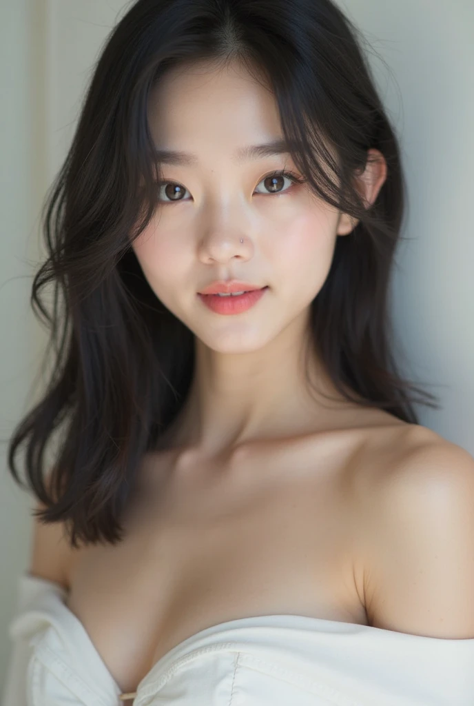 Naked Beauty　ID photo　upright　Solid color background　High definition　high quality