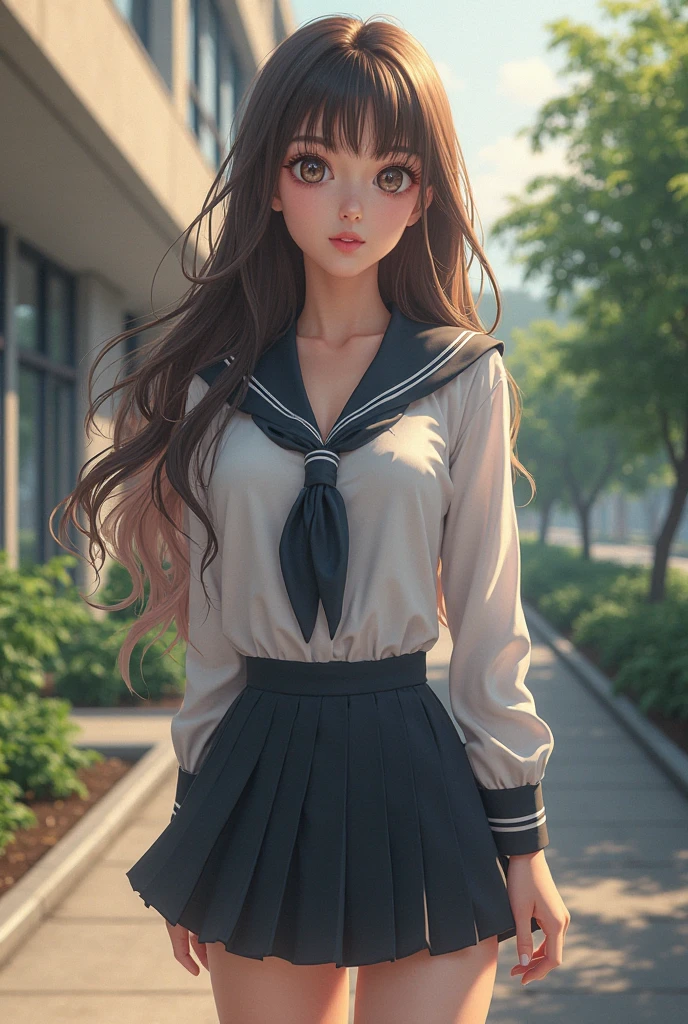 a schoolgirl bending over, panty visible, beautiful detailed eyes, beautiful detailed lips, extremely detailed face, long eyelashes, slim body, school uniform, outdoor garden scene, photorealistic, 8k, (best quality:1.2), ultra-detailed, (realistic:1.37), vivid colors, natural lighting, beautiful scenery, intricate details, elegant, dynamic pose, ass view