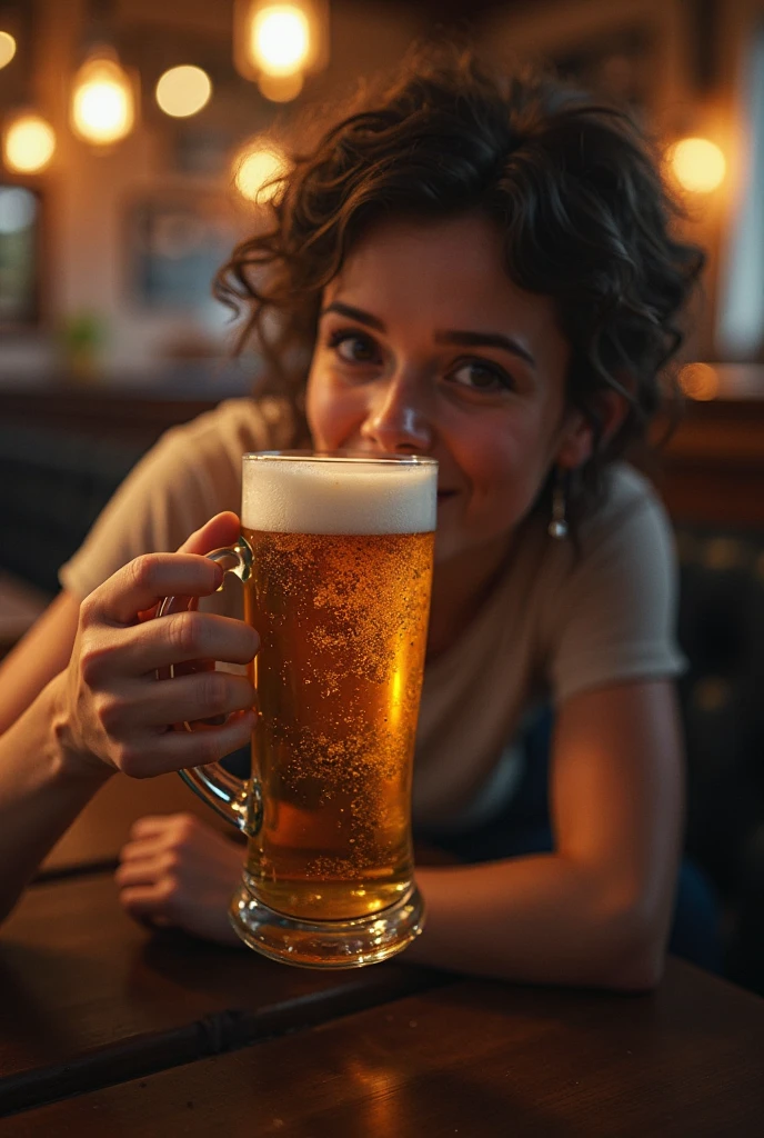 masterpiece,best quality,1girl,solo,beth,demon  hair,long hair,scar,closed eyes,open mouth,crying,shouting,tears,(drunk,blush),sitting,drinking,((business suit)),holding mug,beer mug,counter,bar,
