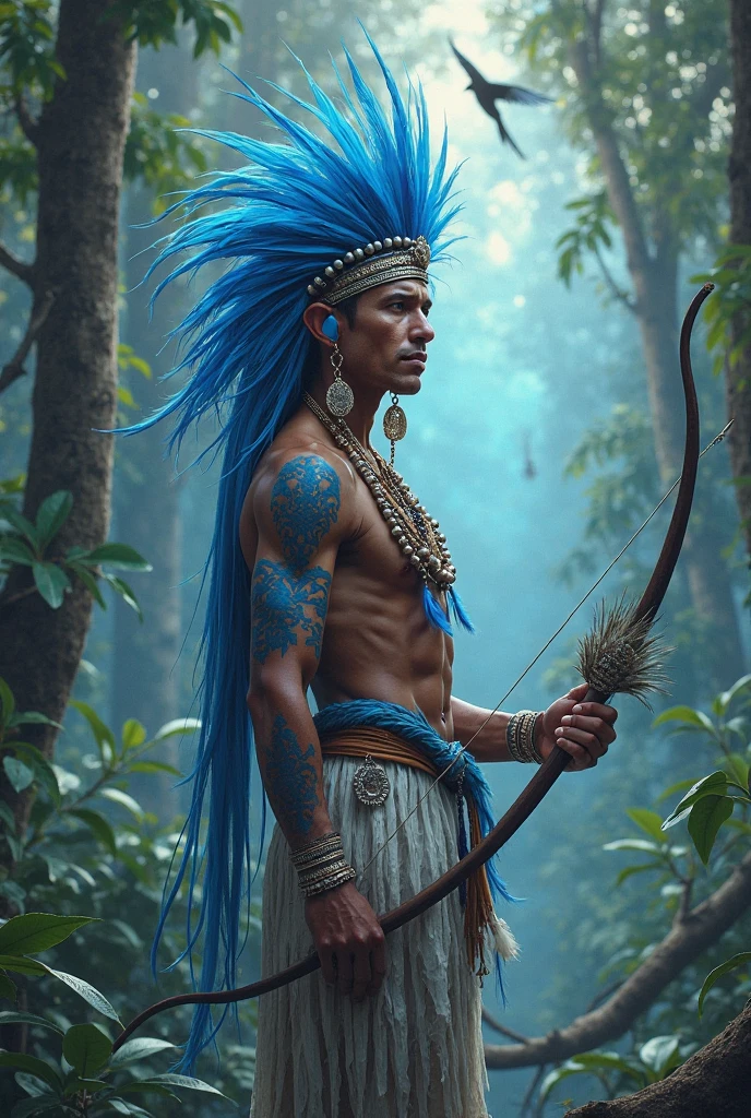 Caboclo with a feather headdress hunting 