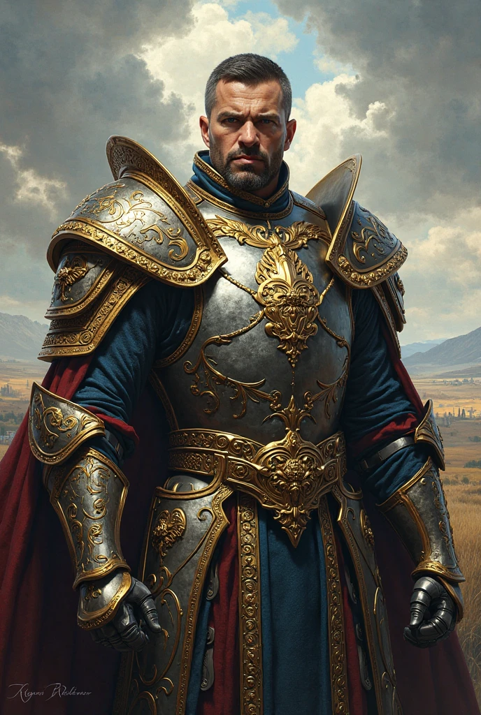 modelshoot style, (highly detailed CG unity 8k wallpapers), body photos of the most beautiful artworks in the world, medieval armor, body portraits, masculinity, professional majestic oil paintings by Ed Blinkey, Atey Ghailan, Studio Ghibli, Jeremy Mann, Greg Manchess, Antonio Moro, Trending on ArtStation, Trending on CGSociety, Intricate, High Detail, Sharp focus, dramatic, photorealistic painting art by midjourney and greg rutkowski, Middle Age Male Knight, Honor