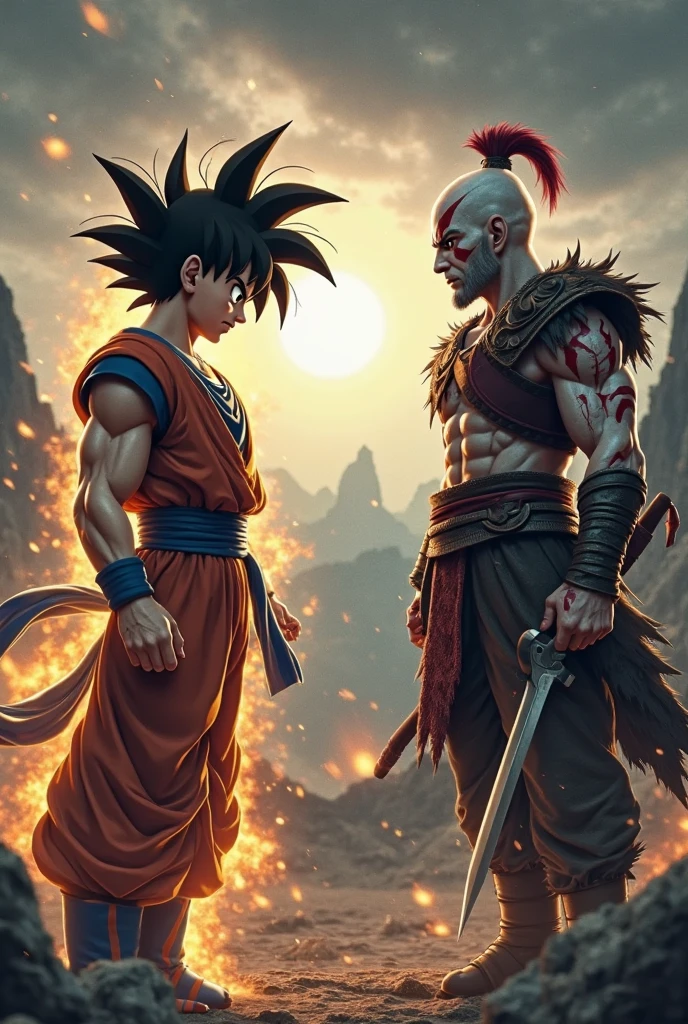 Kratos fighting saitama from one punch man
While goku and Vegeta seeing the fight and then saitama punches kratos so hard that his (kratos) all body flesh comes