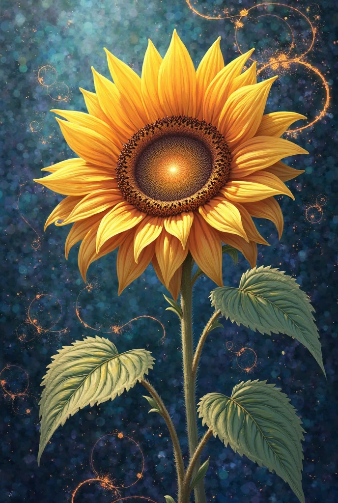 Van Gogh style、(A delicate sunflower flower)、realistic painting、big breasts beautiful、Creative depiction、Hope and courage、think and appreciate, (((NOhumans)))