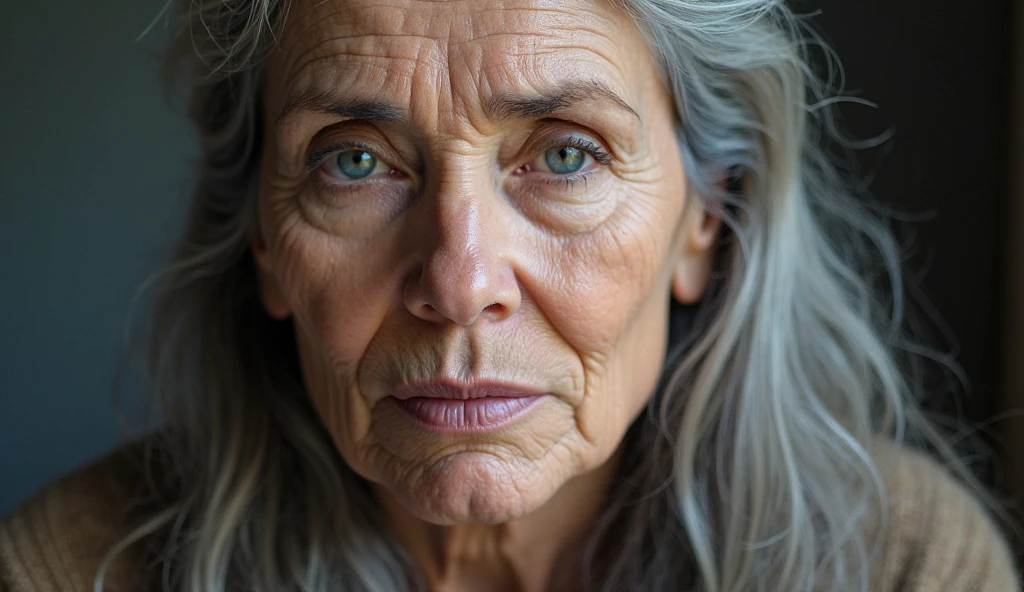 100-year-old grandmother、Very old、Very tired look、Very old、Gray Hair、Long Hair、Deep facial wrinkles、Very deep wrinkles around the mouth、Deep wrinkles at the corners of the eyes、The makeup is very dark, Dark lipstick、眉毛がGray Hair、Very bright pink clothes、Hollow Eyes、Open your mouth, There is nothing in my mouth.、