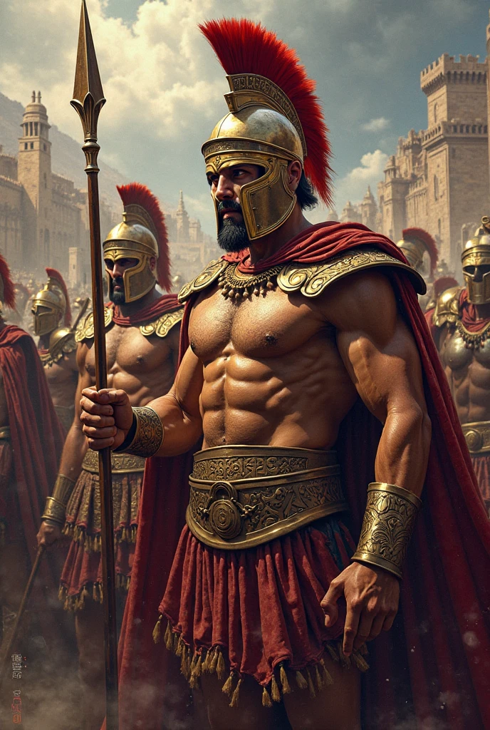 in ROBERTO FERRI and paul cadmus art style, dinamcy motion, "the instruction processor", fullbody, a young latino man LEADING A SQUAD OF SPARTAN SOLDIERS a golden rich instricate detailed background, soft colors, with a confident look, miling, sexy gaze, perfect ???????, shelves with all kind of tools, skinny detailed muscles, muscled legs, handsome, gorgeous, man adventurer, latino, rose, smirk, short bob haircut, ruffles, silk, rich intricate background, realism close up portrait, oil painting, masterpiece, shadows, expert, insanely detailed, 4k resolution, caravaggio, john william waterhouse, By Caravaggio colours, chiaroscuro, mtg, dnd, fantasy