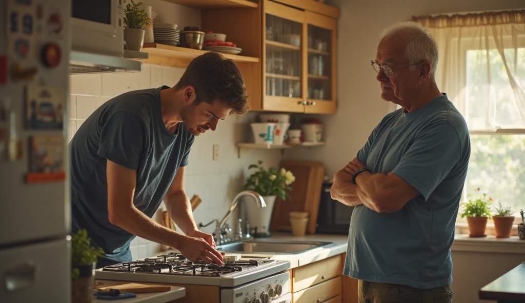 a 30 year old man, wanting to be independent from their parents and have their own rules, Behind him you can see his parents at home doing their things., while the son sees that he no longer wants to live with them in order to get ahead and have his own future, With lark bricks you will have your independence and your own rules