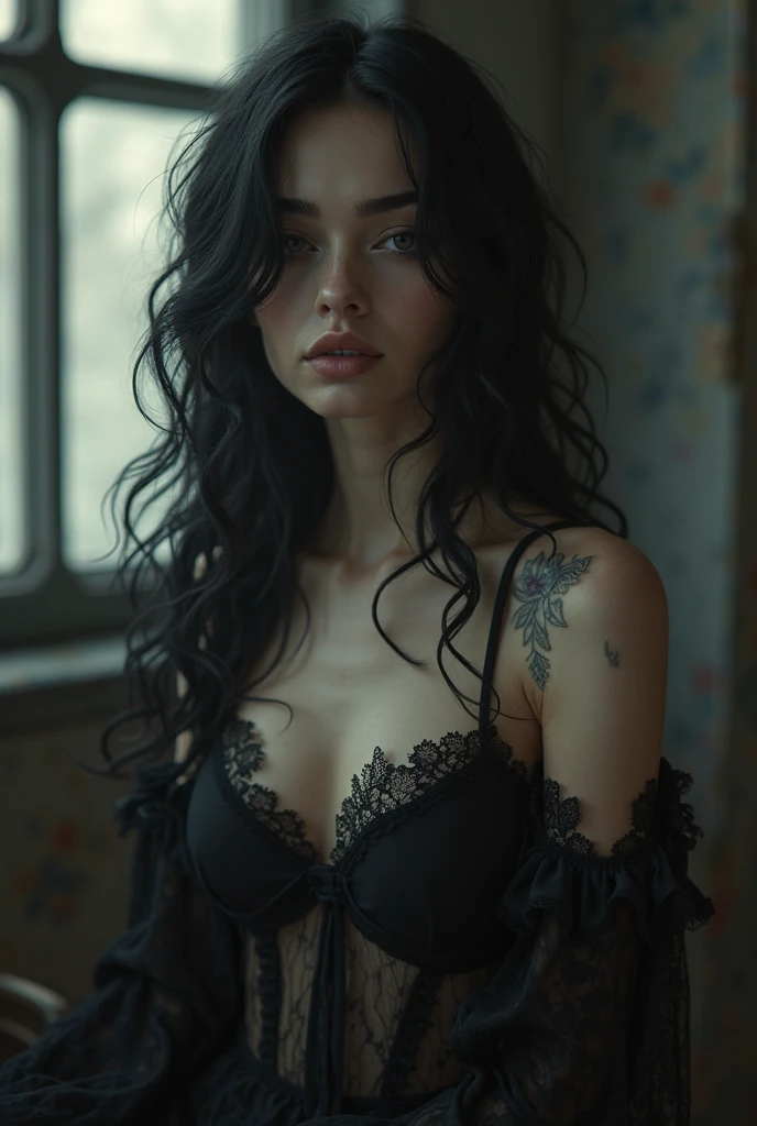 Gothic vampiric girl, naked, big ass, ass facing the camera, legs spread to show her anus and vagina, anal toy in her ass