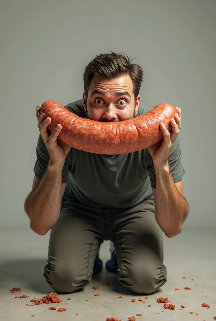 obese fat man choking on a penis in his mouth