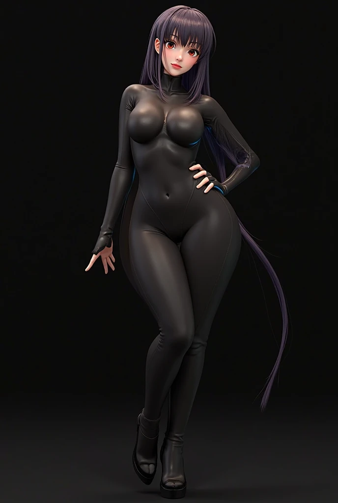 1girl, spread legs,red nipples, hanging breasts, violet hair, ponytail hair, yellow eyes, (blue skin:1.2),torpedo breast,( black head mounted visor:1.5), dark lips, lewd bikini, hands behind back, cameltoe, looking at viewer, outside, city street, sexy pose, nsfw, slut, full body