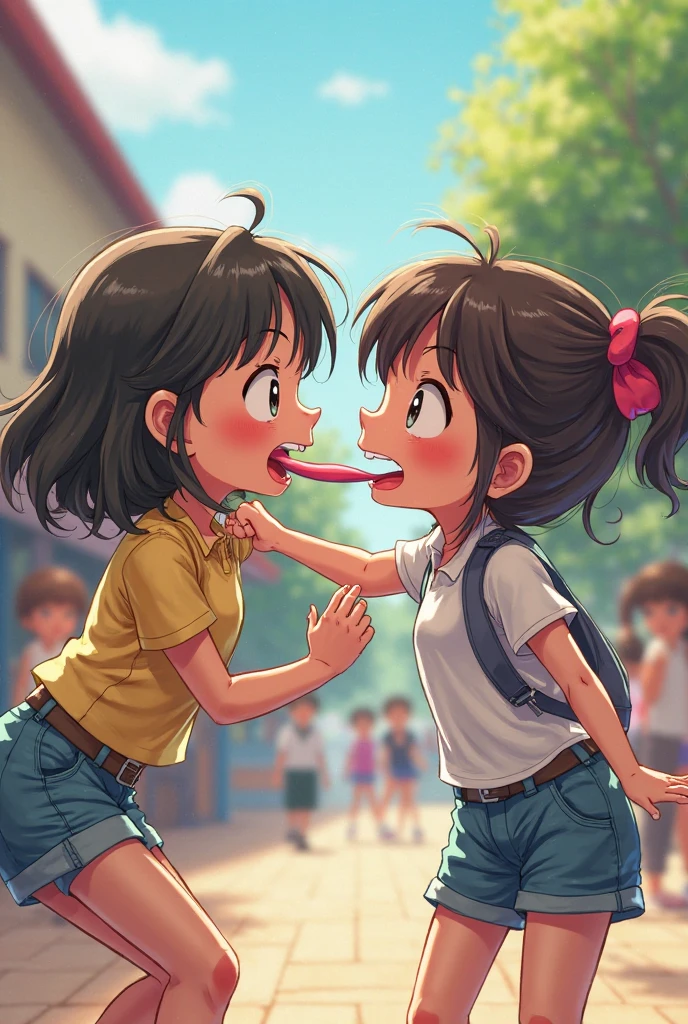 (Futanari elementary school student:1.5), (Absurd, 8K, 4K, Tabletop, Extremely detailed:1.2), Highest quality, Perfect Anatomy,Perfect Face,Look forward,High humidity,(Chubby:1.2), shortness of breath,High humidity,humid, Black Hair, Hair ties, T-bag, hair band, Outdoor, hair ornaments, Twin tails, (Sweaty:1.2), (Wet:1.2), (rain:1.2), (Looking into the camera:1.2), (Oily skin:1.3), nude, Browsing Caution, In the city, on the road, Small breasts, Pink nipples, (Speech bubble:1.3), (Observe the audience:1.3), (Sharp eyes:1.2), (Two 少女s facing each other:1.5), (She is stroking his penis right in front of me.:1.4), Kneel, (Handjob:1.5), orgasm, (woman with penis:1.5), A happy smile