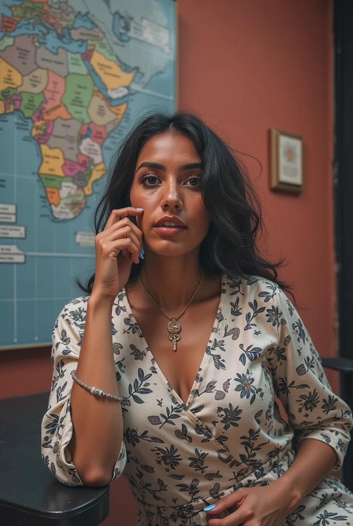 mulher de camisa vermelha falando ao telefone enquanto segura uma tigela, Mulher de 30 anos de Cuba, Latina,  fazendo um telefonema, 3 5 year brasileiro mother, telefone, Sandra Chevier, Deborah, holding a very advance phone, fernanda suarez, brasileiro, interessado, a telefone receiver in hand